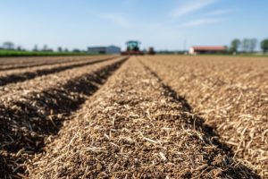 Pollinaza aplicada sobre el suelo para fertilización orgánica.