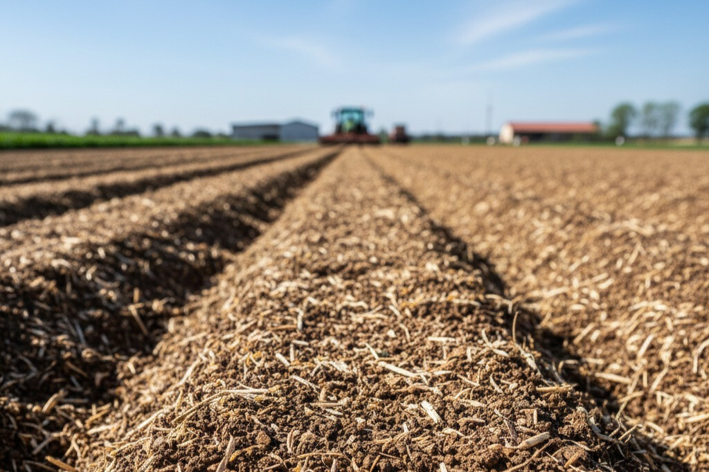 Pollinaza aplicada sobre el suelo para fertilización orgánica.